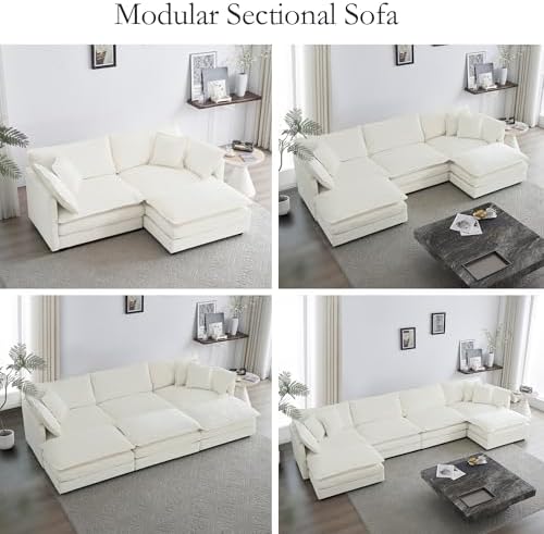 GNIXUU 112" Beige Modular U Shaped Cloud Sectional Couches - Image 6