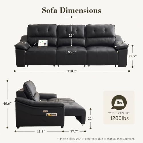 110’’ Electric Leather Recliner Chair, Power Extendable Pull Out Sofa Bed - Image 2