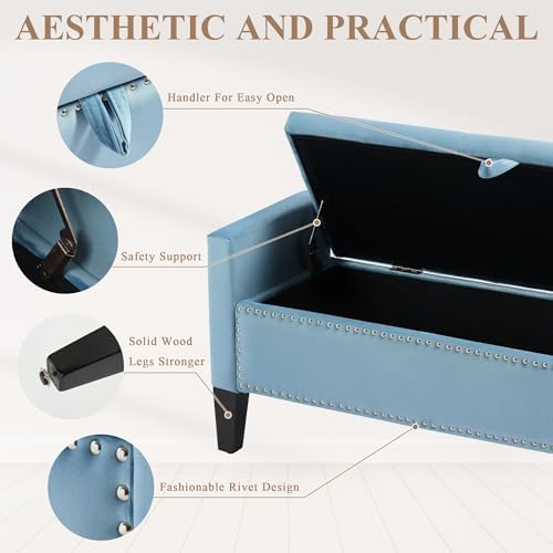 Velvet Storage Ottoman Bench, Modern Entryway Ottoman Bench - Image 5