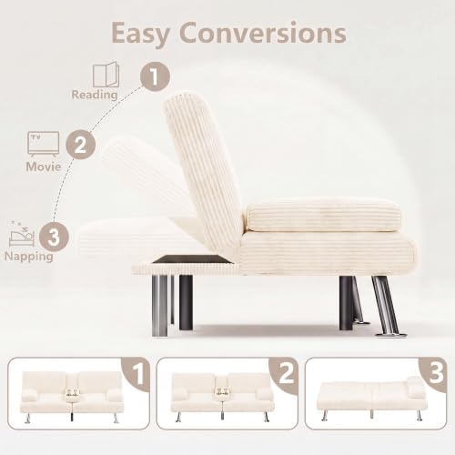 Flamaker Futon Sofa Bed, Modern Corduroy Convertible Folding Futon Set - Image 6