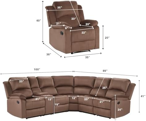 EBELLO Manual Reclining L-Shaped Sectional Sofa Set, Included Soft Microfiber - Image 2