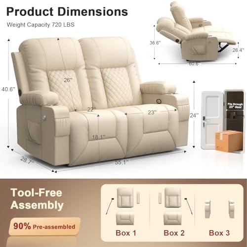 RV Loveseat Recliner Sofa, Reclining Loveseat Wall Hugger Recliners - Image 2