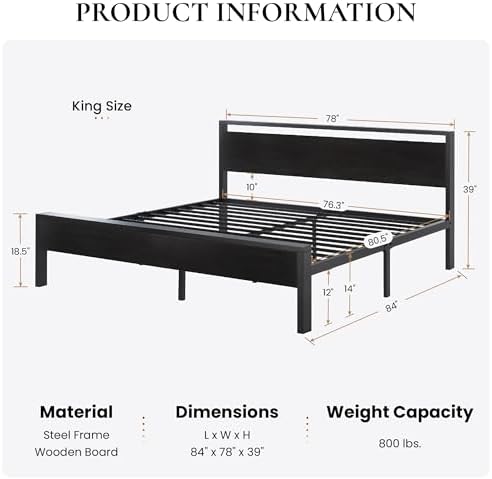 SHA CERLIN 14 Inch King Size Metal Platform Bed Frame - Image 2