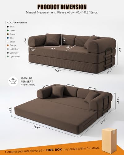 79" Convertible Futon Sofa Bed, 6-in-1 Boneless Couches - Image 2