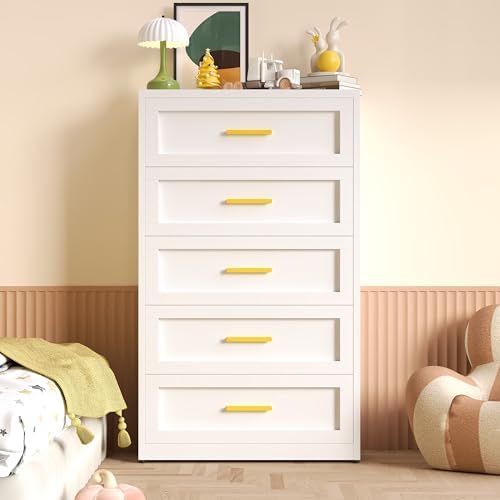 Metal Drawer Dresser for Bedroom，White 5 Drawer Dresser - Image 6