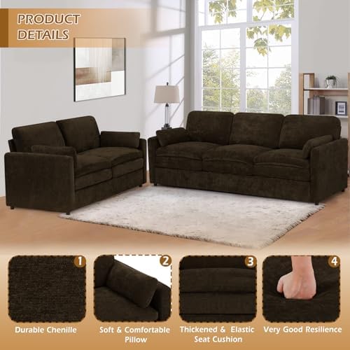 Chenille 2-Seater & 3-Seater Sofa Set w/Two Arm Pillows - Image 6
