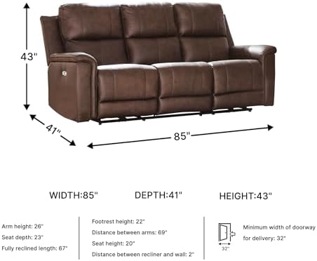 Signature Design by Ashley 3-Seat Power Reclining Sofa, Espresso Brown - Image 3