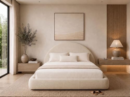 New Round Bed Upholstered Bed Frame –Washable Zip Cover, Modular Minimalist by CloudFrame