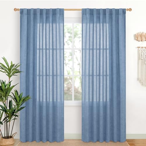 YoungsTex Light Blue Linen Curtains 80 Inch Length by YoungsTex