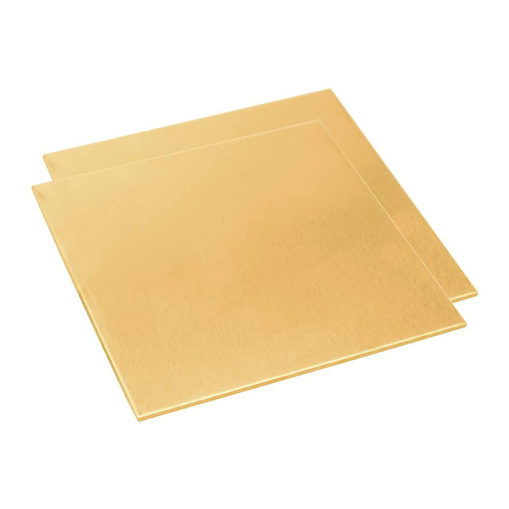 20 Gauge Brass Sheet，H62 Brass Plates Metal 0.031" Thickness x 3.9" Width x 3.9" Lenght, for Models, Crafts, Repairs, Electrical, 2Pcs
