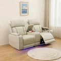 Power Recliner Sofa with LED Lights, Leather Reclining Loveseat with Double by Caberryne