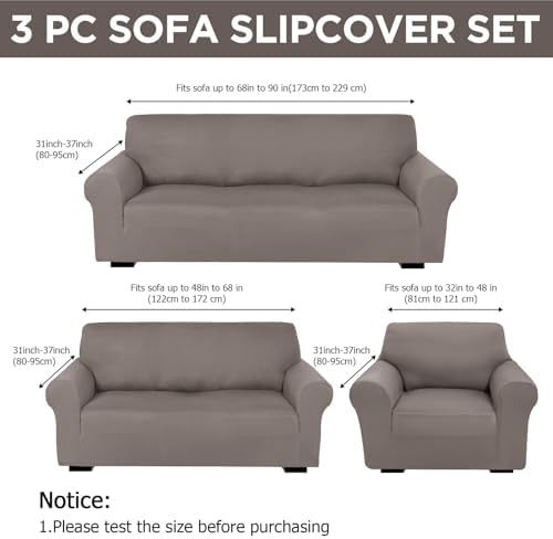 Peryiter 3 Pcs Couch and Loveseat Sofa Covers, Milk Silk - Image 2