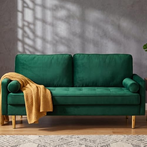 KEIKI 65" Velvet Futon Sofa Loveseat, Small Sleeper Cloud Couch Bed by KEIKI