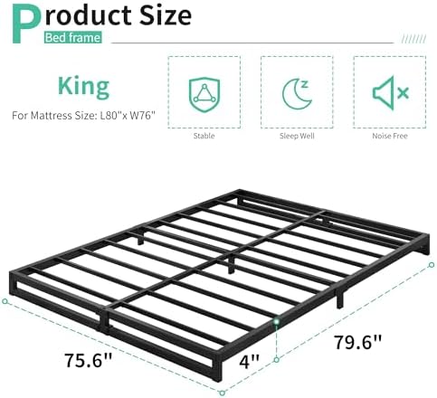 Lutown-Teen 4 Inch King Size Bed Frame - Image 2