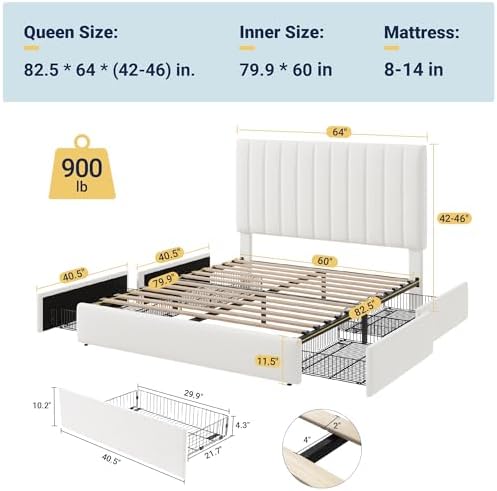 Allewie Queen Size Storage Bed Frame, Vertical Channel Tufted Adjustable - Image 2