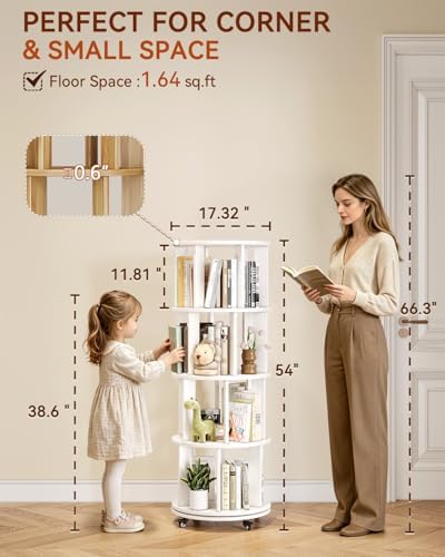 Rotating Bookshelf, 4 Tier Solid Wood Bookshelf Tower - Image 2