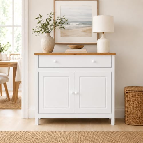 From the Tree Furniture 44" Wide White & Pine Top Solid Pine Shaker Sideboard by FromTheTreeFurniture