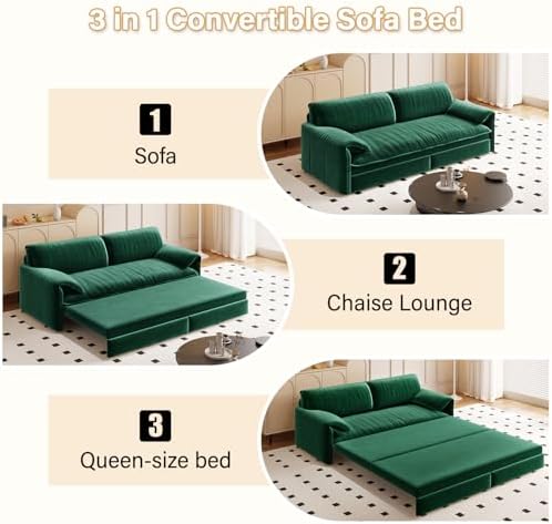 66" Futon Sofa Bed Queen Size, 3-in-1 Convertible Sleeper Sofa - Image 5