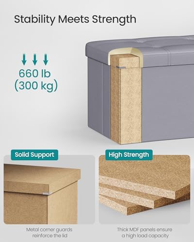 SONGMICS Storage Ottoman Bench, 43.3 Inches Folding Foot Rest Stool - Image 4