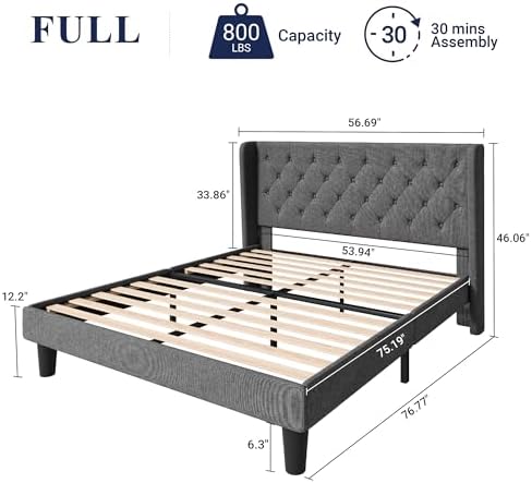 Allewie Full Bed Frame with Button Tufted Wingback Headboard, Dark Grey - Image 2