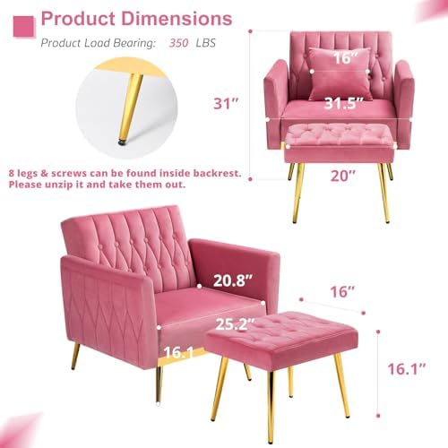 Velvet Accent Chair w/Ottoman & Adjustable Backrest - Image 3