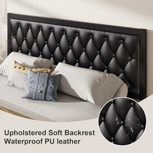Fluest King Bed Frame with Headboard PU Leather Upholstered Bed Frame Platform - Image 4