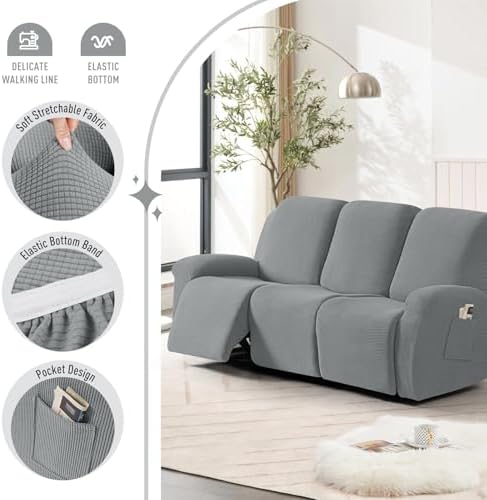 TAOCOCO Stretch Recliner Sofa Covers 8 Piece, Dusty Grey - Image 3