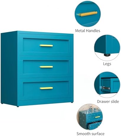 Metal Drawer Dresser for Bedroom，Blue 3 Drawer Dresser - Image 4