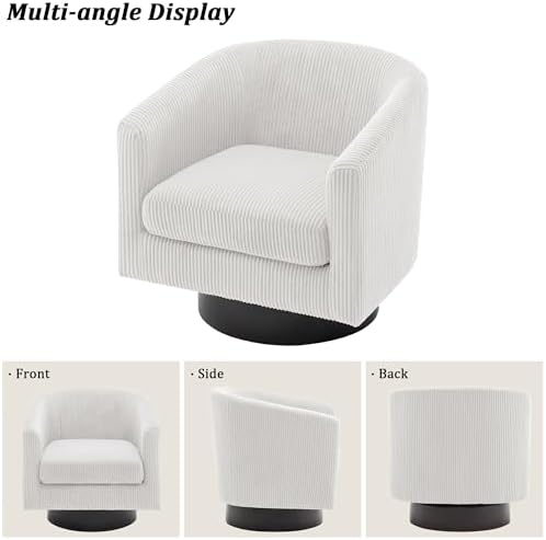 Pia Ricco Set of 2 Corduroy 360° Swivel Barrel Accent Chair Beige - Image 7