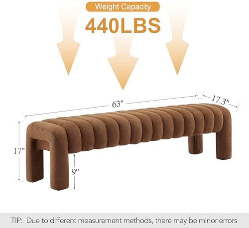 63" Boucle Bed Bench, Upholstered Bench - Image 2