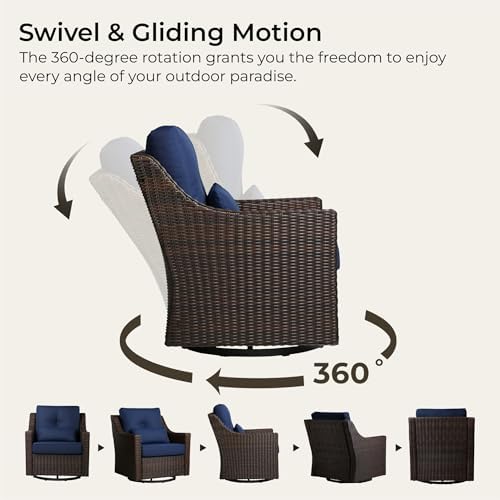 CHITA 2 Pieces Patio Wicker Chair, 360° Rocking Swivel Outdoor Rattan Chair - Image 4