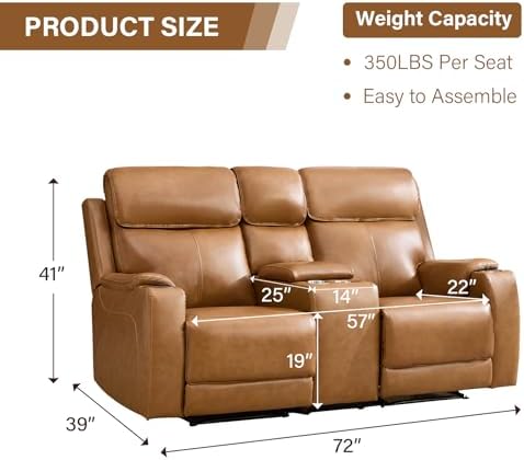 CANMOV Genuine Leather Power Recliner Loveseat - Image 2