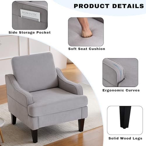 Mid-Century Accent Chair, Comfy Arm Chair Upholstered Living Room Chair - Image 5