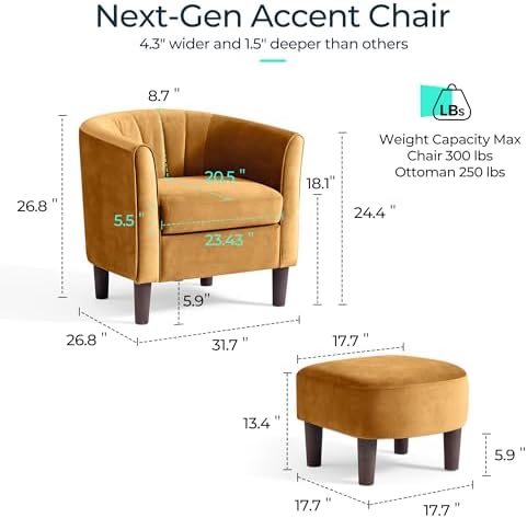 LINSY Accent Chair with Ottoman, Modern Armchair Comfy Barrel Reading Chair - Image 5