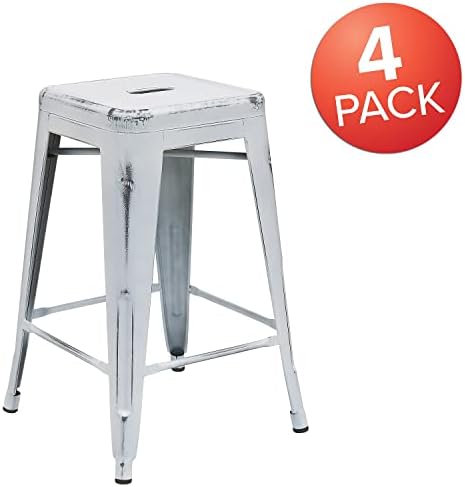 Flash Furniture Kai Commercial Grade 4 Pack 24" High Backless Distressed White - Image 4