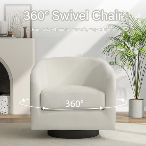 Pia Ricco Set of 2 Oversized Velvet 360° Swivel Barrel Accent Chair Ivory - Image 5
