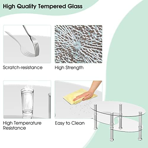 COSTWAY Glass Coffee Table, 3-Tier Sofa Side Table - Image 4