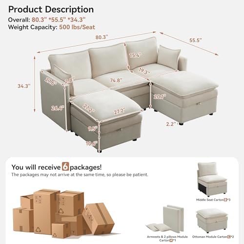 80" Cloud Modular 3 Seater Sofa - Image 2
