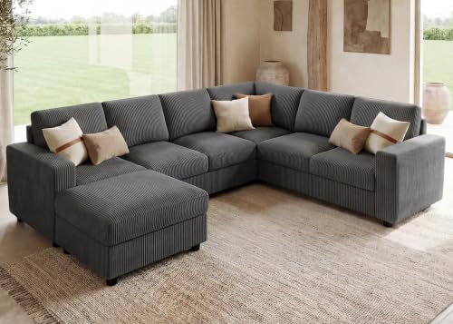 HONBAY 7 Seaters U Shape Corduroy Sectional Sofa by HONBAY