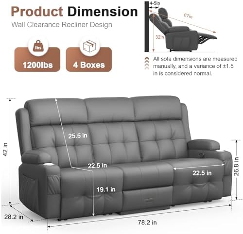 Reclining Loveseat Sofa, RV Loveseats Recliner Sofas Wall Hugger, Double - Image 2