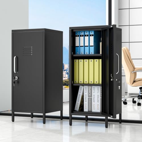 pozdeg 35.43" Black Lockable Small Metal Storage Locker - Image 2