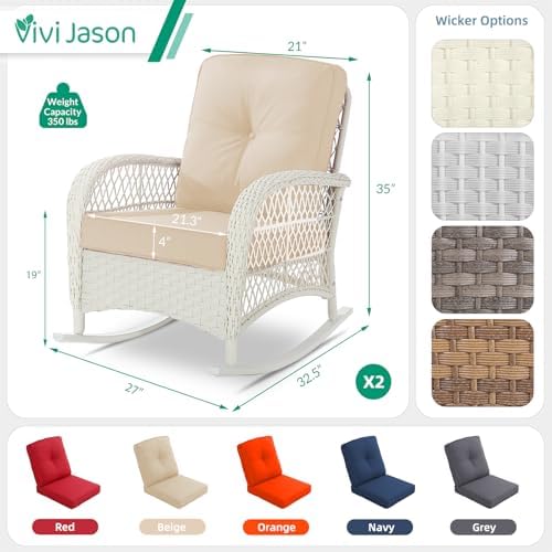 VIVIJASON 2 Piece Patio Wicker Rattan Rocker Chair, Outdoor Rattan Rocker Chair - Image 2