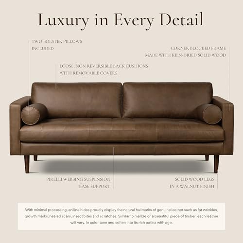 Poly & BARK Napa 88.5" Sofa – Cocoa Brown Full-Grain Pure-Aniline Italian - Image 4