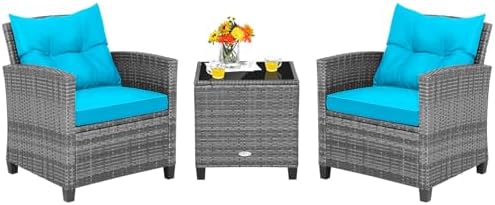 Tangkula 3 Pieces Patio Furniture Set, Outdoor PE Rattan Conversation Chair Set by TANGKULA