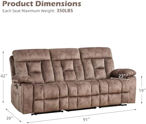 CANMOV 3 Seat Manual Recliner Sofa, Modern Reclining Sofa - Image 2