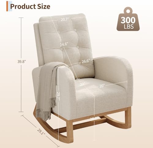 GarveeHome Nursery Rocking Chair, Teddy Fleece Upholstery, Sturdy Wooden Legs & - Image 2