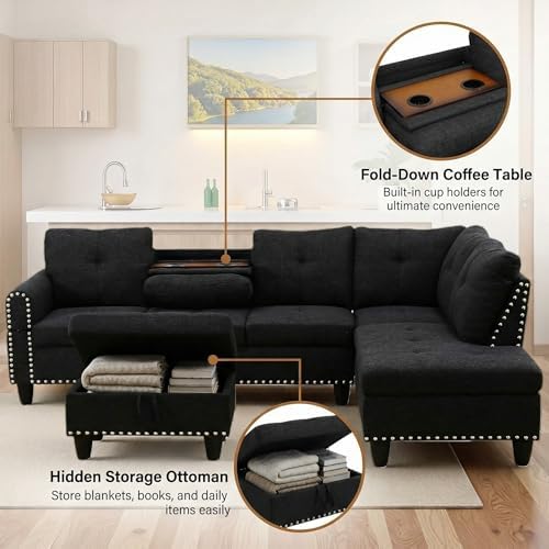97.5" L Shaped Couch Set Linen, Modular Sectional Couches - Image 6