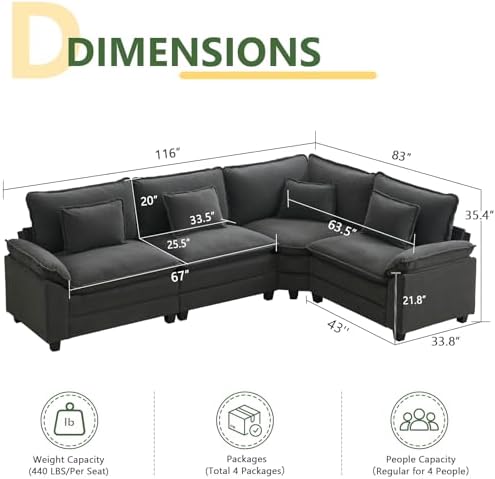 Oversized Modular Sectional Sofa Set, Convertible Deep Seat Cloud Couch - Image 2