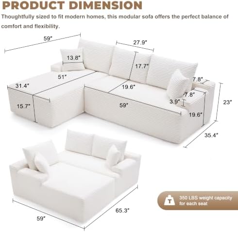 Mangodan Cloud Sectional Sofa, Boneless Couch - Image 3