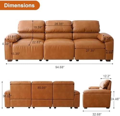 95" 3‑Seater PU Leather Modular Sectional Sofa, Mid‑Century - Image 4